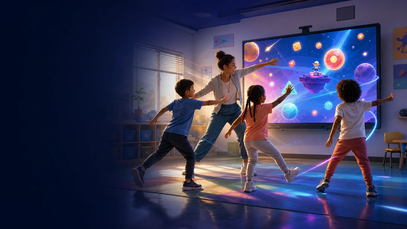 A welcoming classroom prepared for a short movement activity