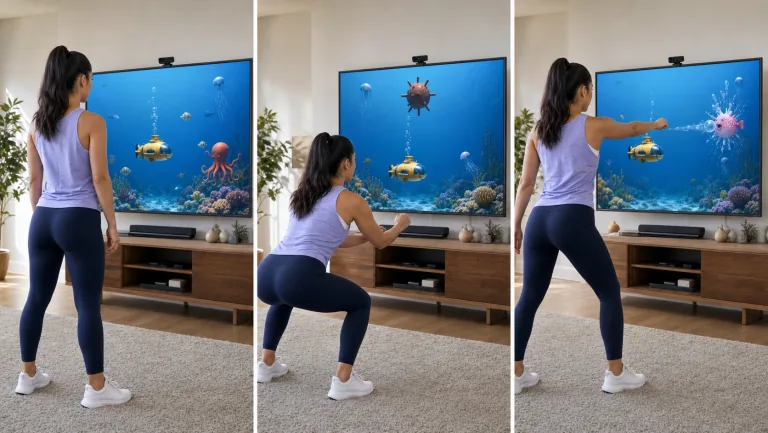 How to play Bubble Sub: move the sub left/right, squat to blow a matching-size bubble, rise to release and rescue trapped sea animals!