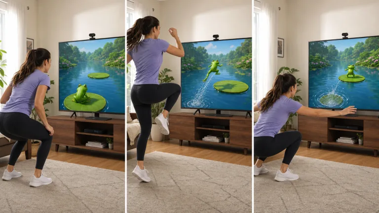 How to play Lily Leap: Lily pads slowly sink — lift your knees to leap before they disappear beneath you.